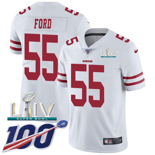 San Francisco 49ers Nike #55 Dee Ford White Super Bowl LIV 2020 Youth Stitched NFL 100th Season Vapor Limited Jersey